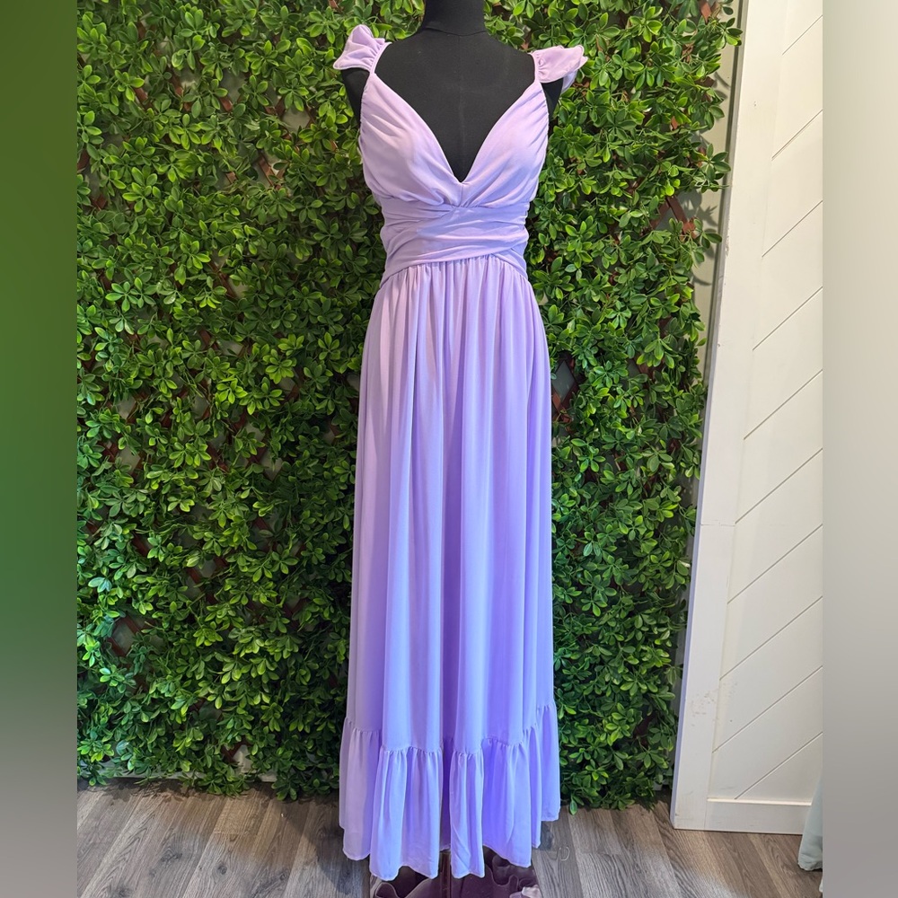 NWT- Soiree Celebration Purple Ruffled Lace-Up Dress - Picture 5 of 16